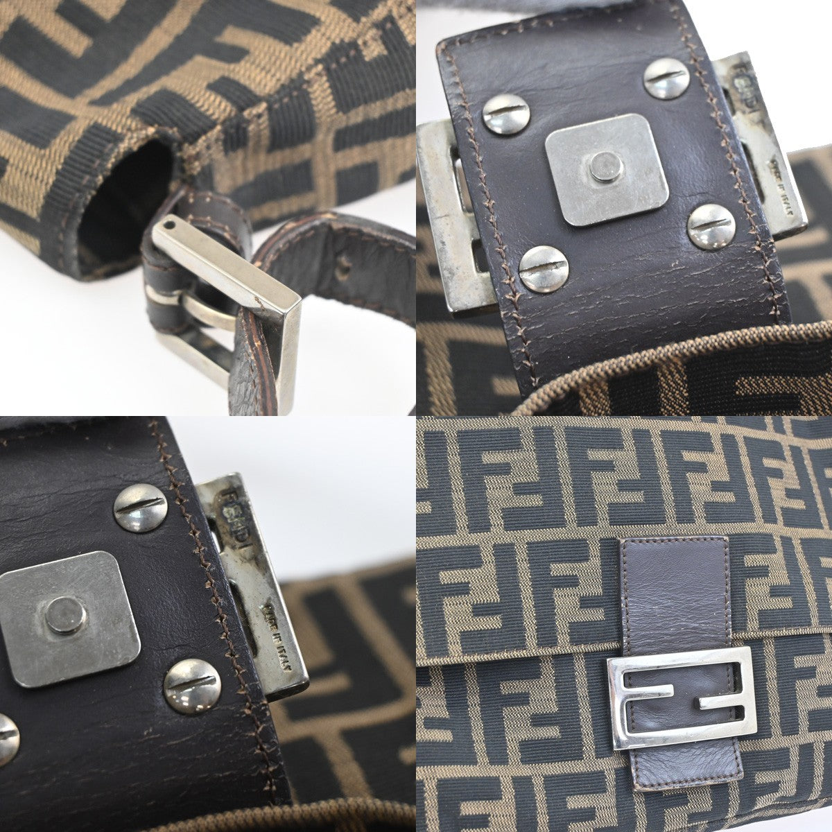 FENDI Mamma Baguette Zucca Shoulder bag Canvas Leather Brown SHW Italy 46KC909