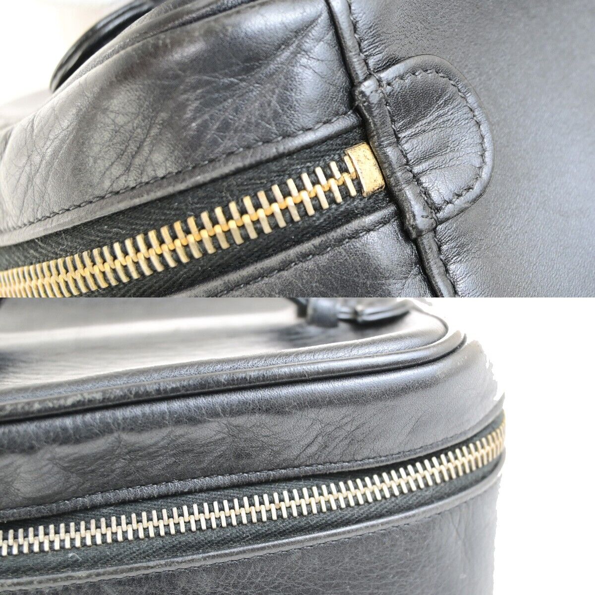 CHANEL CC Bicolore Vanity Cosmetic Hand Bag Leather Black GHW Italy 85FB314