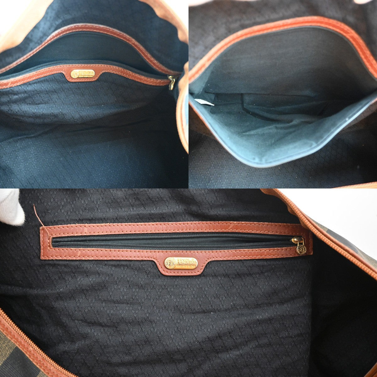 FENDI Logo Pequin Travel Boston 2Way Hand Bag PVC Leather Brown Italy 30YJ156