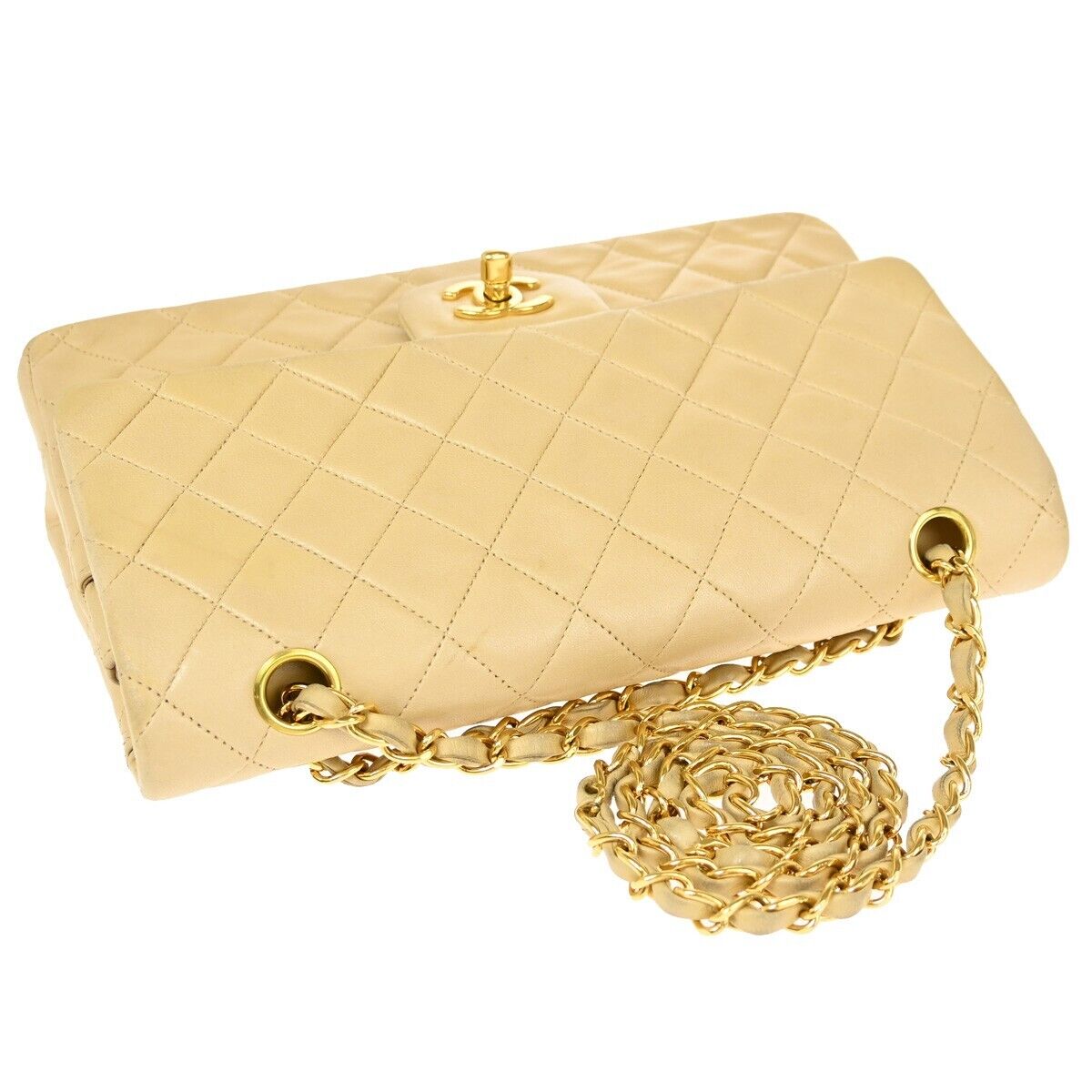 CHANEL Matelasse 25 Double Flap Chain Shoulder Bag Leather BE Vintage 804RJ773
