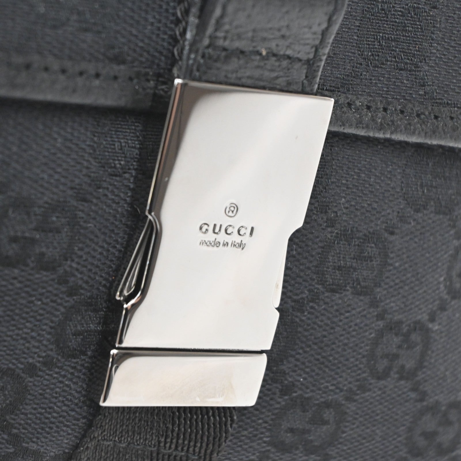GUCCI Logo GG Pattern Mini Bum Bag Canvas Leather Black SHW Italy 85MA664