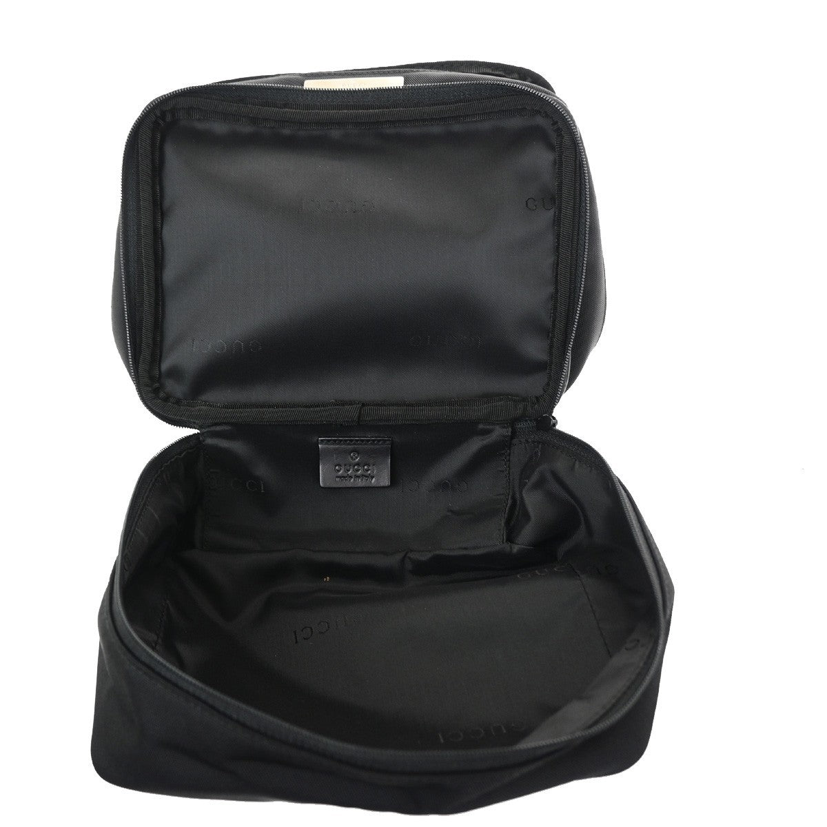 GUCCI Logo Mini Vanity Bag Canvas Leather Black SHW Italy 09CB070