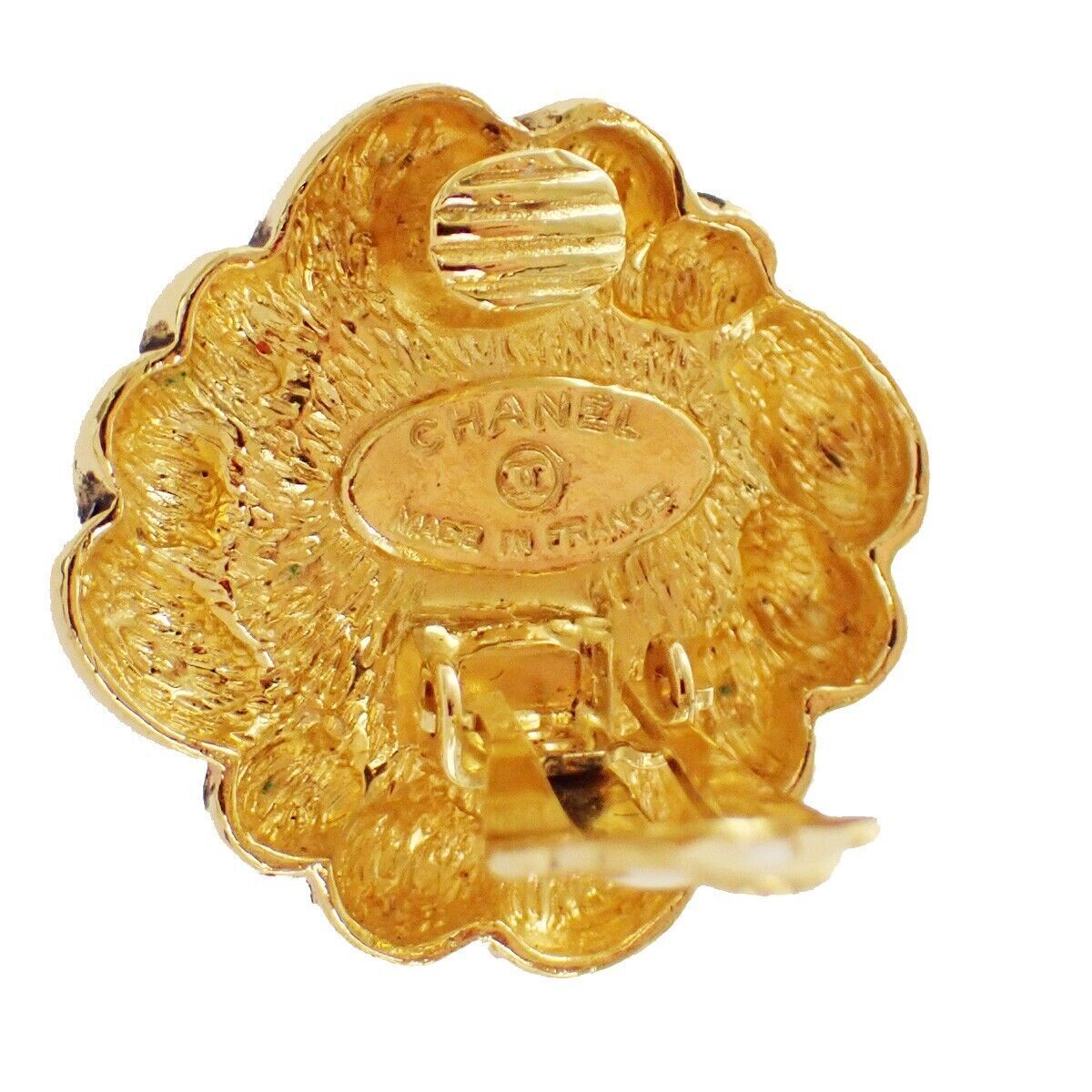 CHANEL Imitation Pearl Button Earrings Clip-On GHW France Vintage 33RH326