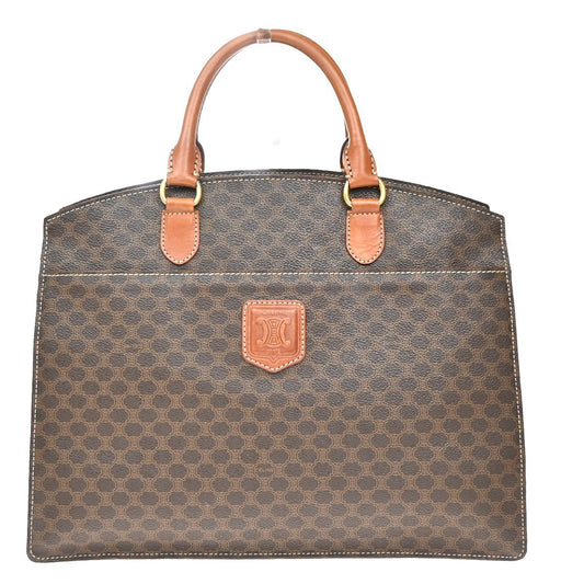 24.Live CELINE Logo Macadam Pattern Hand Bag PVC Leather Brown GHW Italy 60KP454