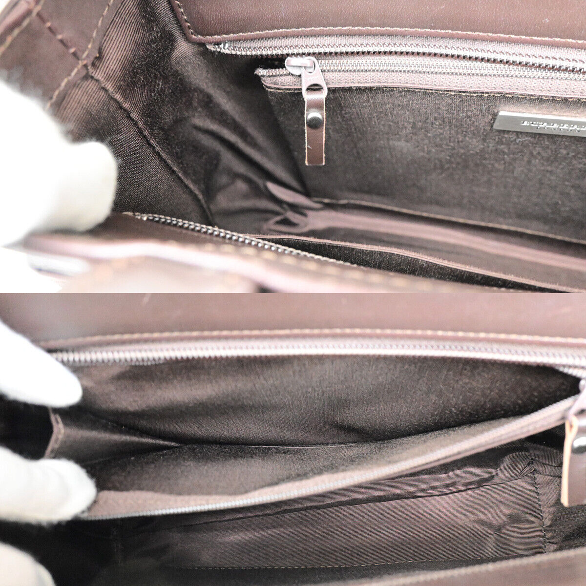 BURBERRY LONDON Logo EKD Hand Bag Tote Nylon Leather Brown SHW 39YG586