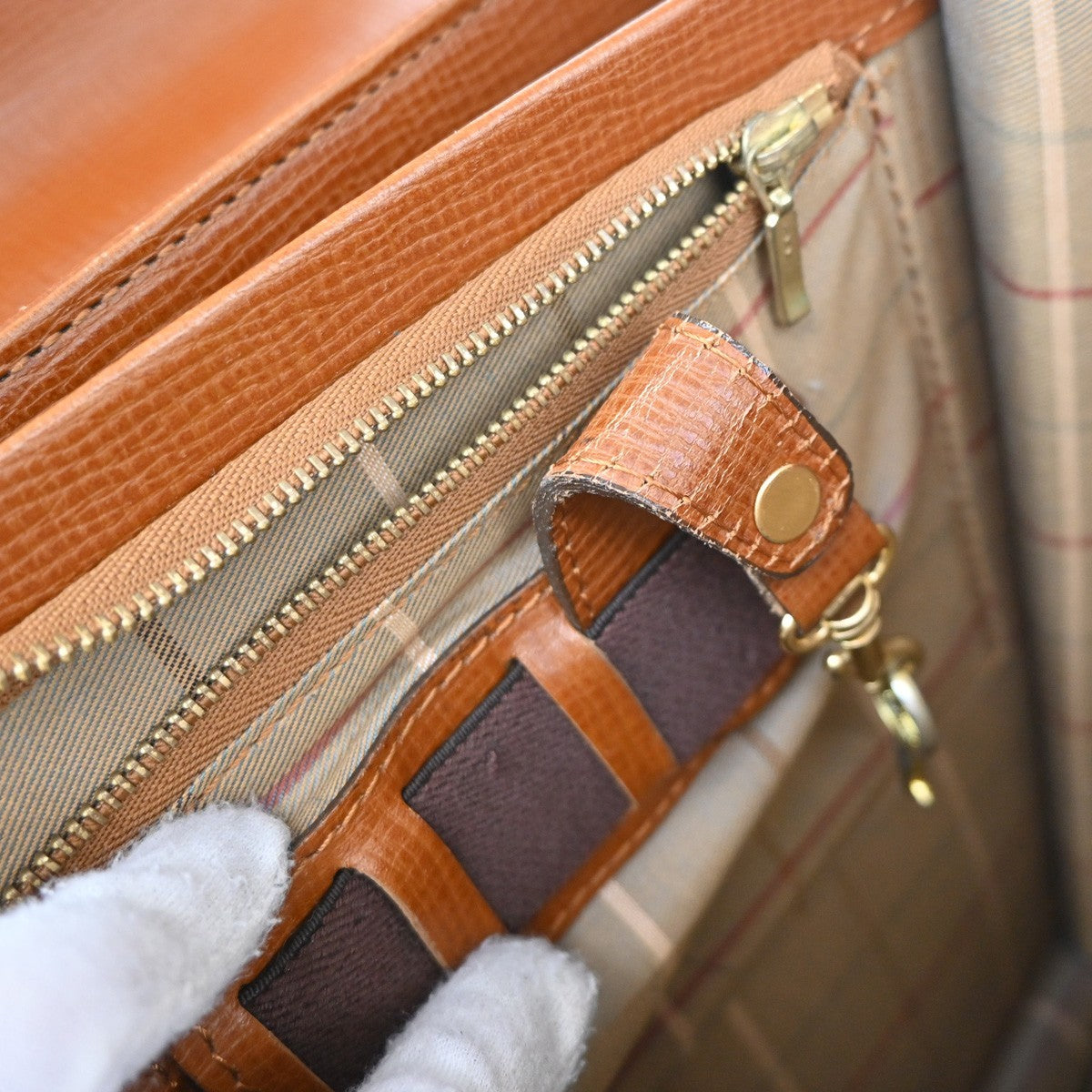 Burberrys Logo Business Briefcase Hand Bag Leather Brown GHW 09YH813