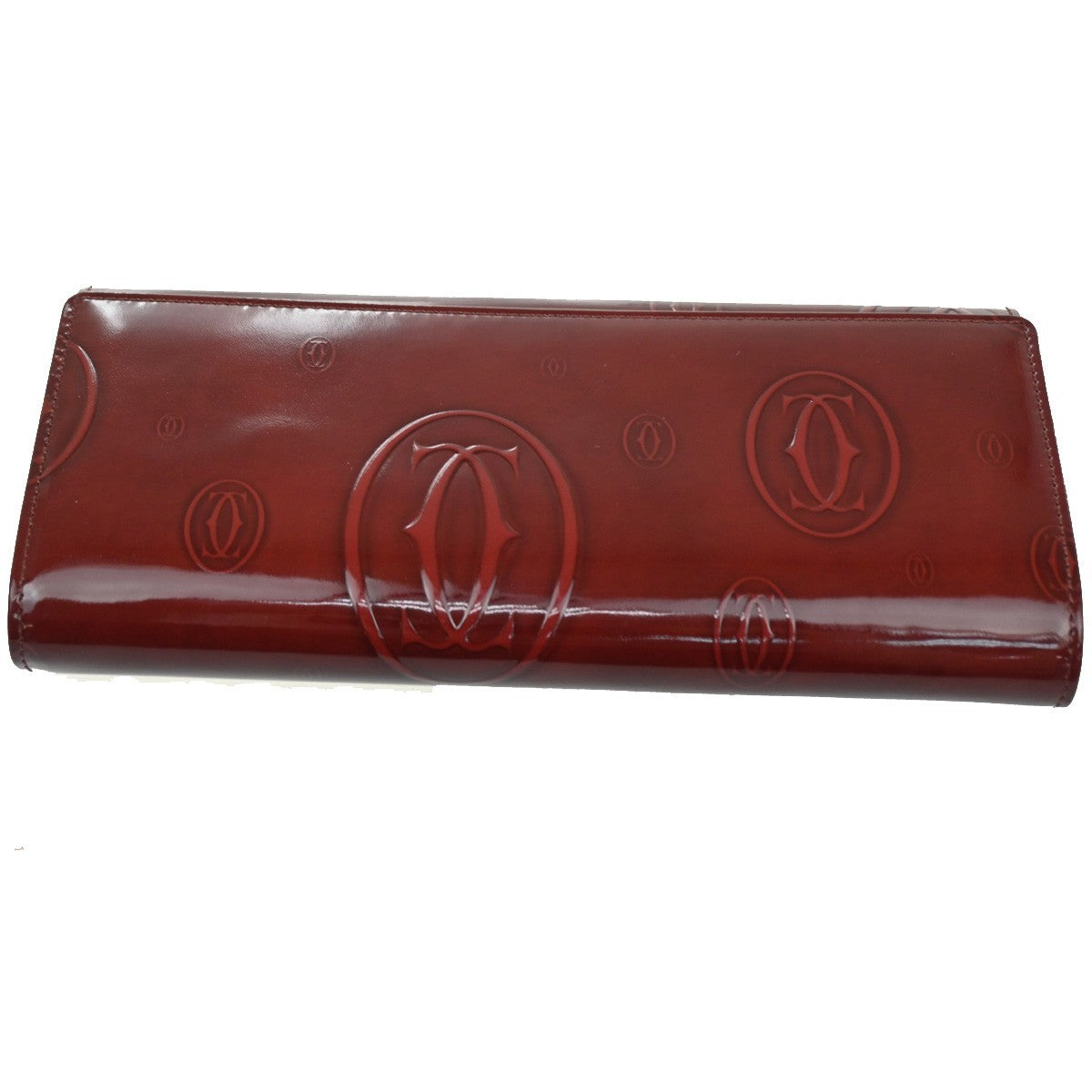CARTIER 2C Logo Happy Brithday Bifold Wallet Patent Leather Red SHW 66RL556