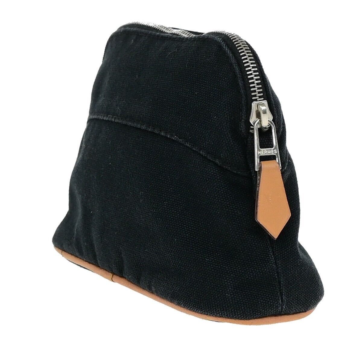 HERMES Logo Bolide 16 Mini Pouch Bag 100% Cotton Leather Black France 01ED707