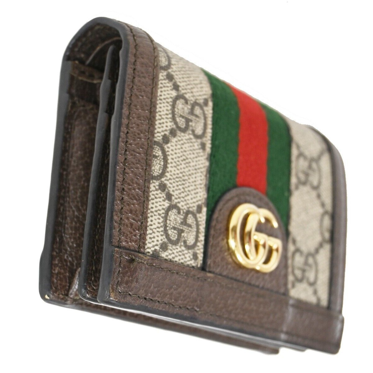 GUCCI Logo GG Ophidia Bifold Wallet Purse Supreme Leather Brown Gold 36SH364