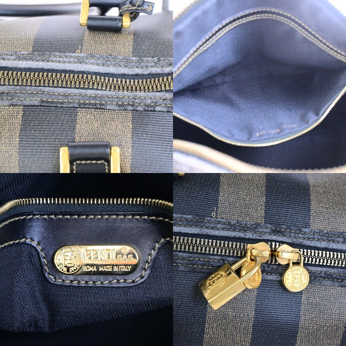 FENDI Logo Pequin Hand Bag PVC Leather Brown GHW Made in Italy 65EC949