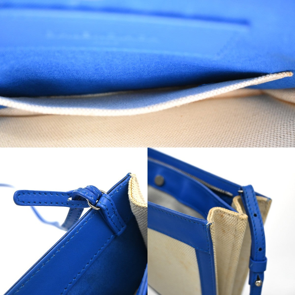 BALENCIAGA LOGO Navy Pochette Shoulder Bag Canvas Leather WE BE 62KC089