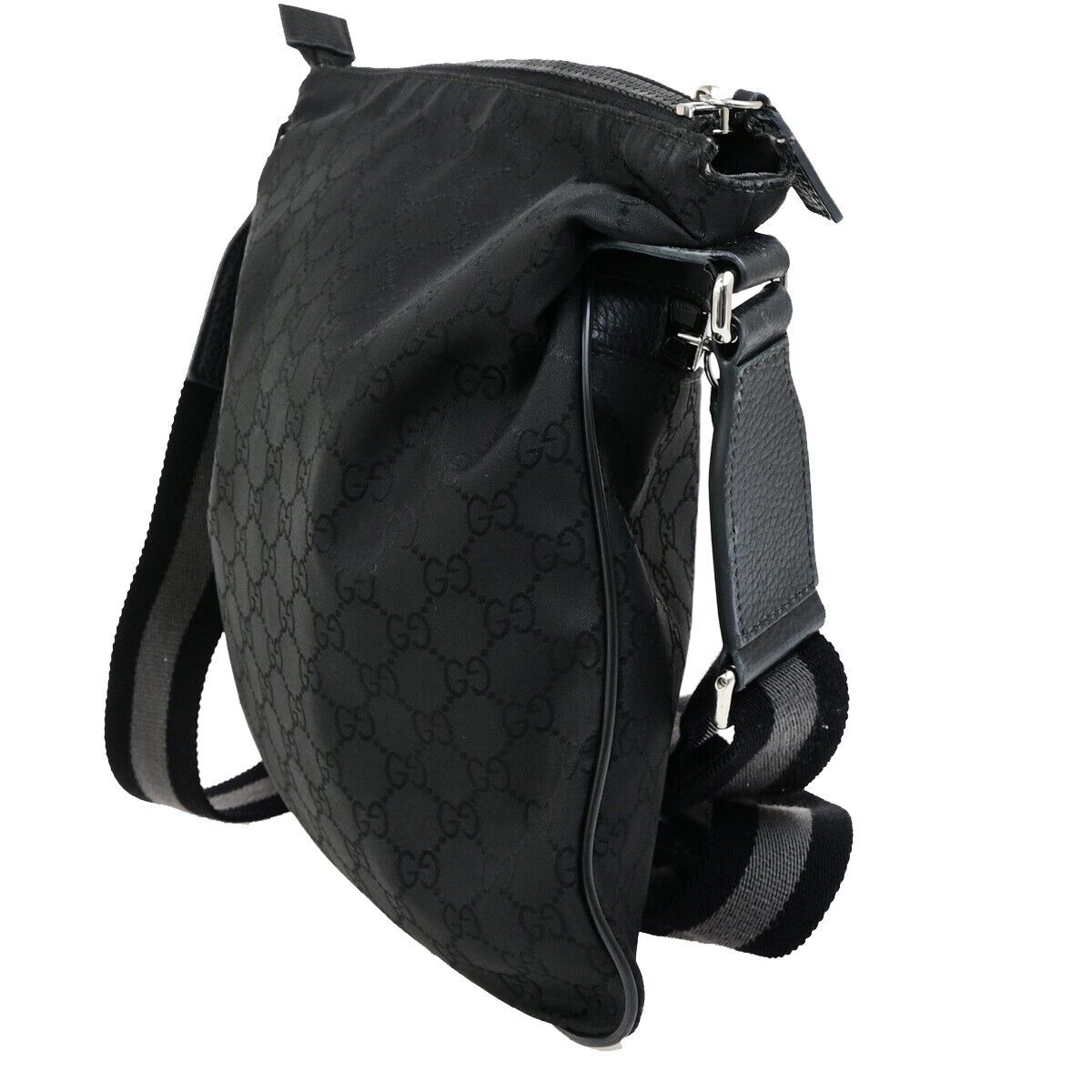 GUCCI GG Pattern Crossbody Shoulder Bag Canvas Leather Black Italy 31EC952