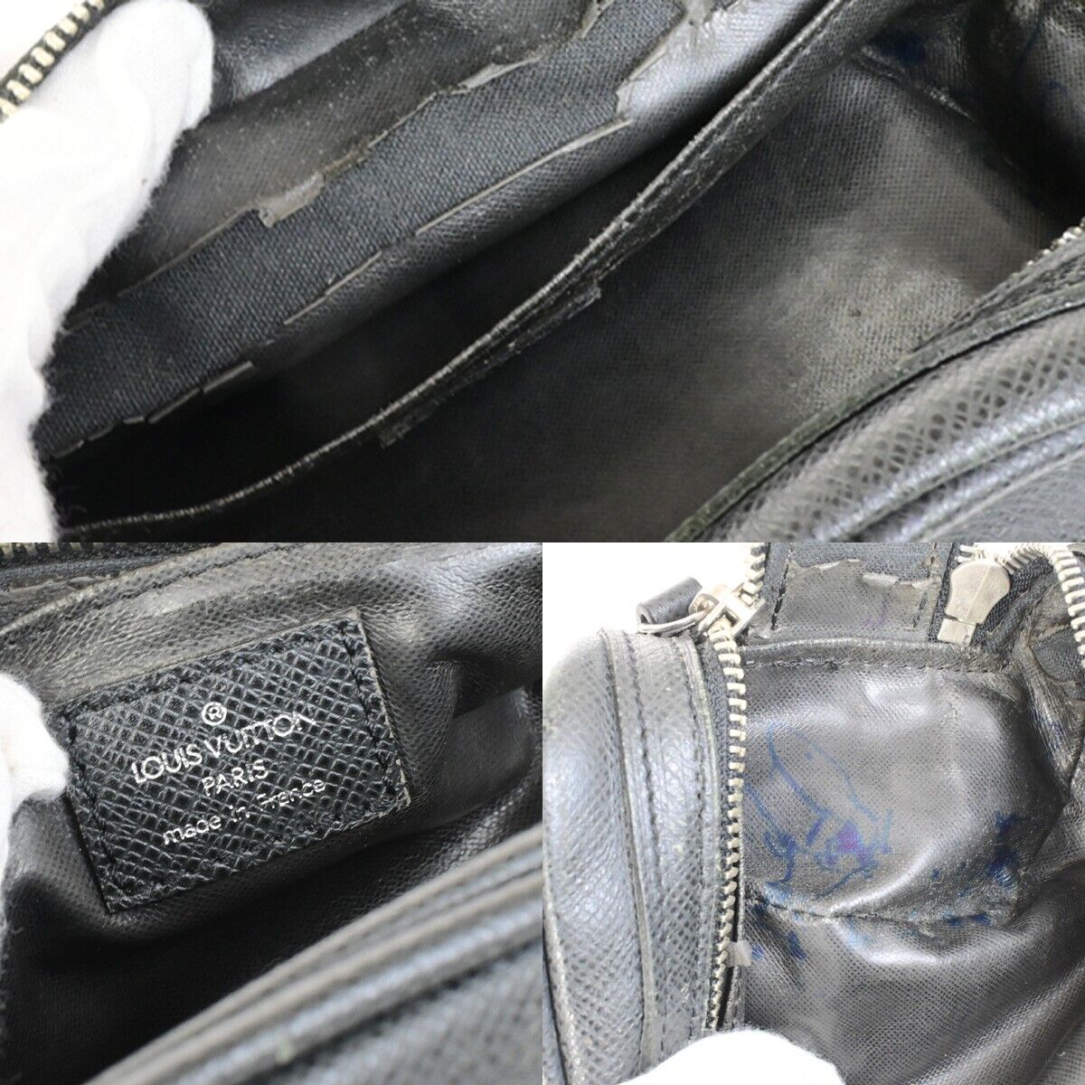 LOUIS VUITTON Trousse Ivan Hand Bag Pouch Taiga Leather Black M32492 04KA463