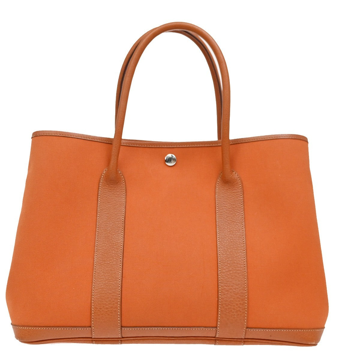 HERMES Garden Party PM Hand Bag Toile Officier Canvas Leather Orange 631RF737