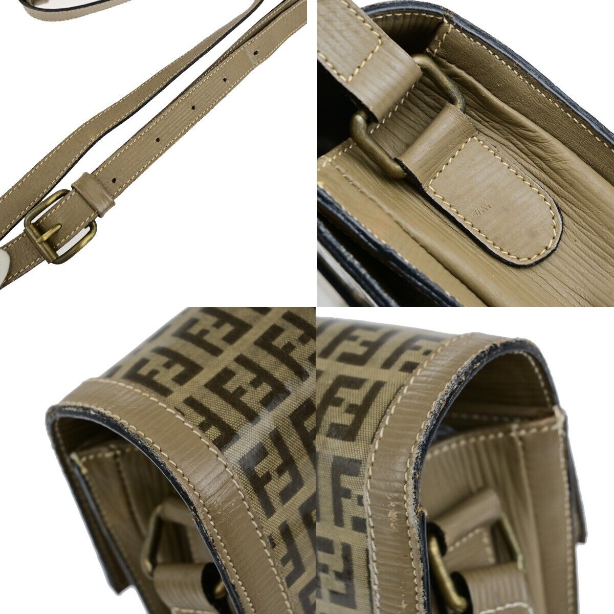 FENDI Logo Zucca Pattern Shoulder Bag Coating Canvas Leather Brown 62KA415