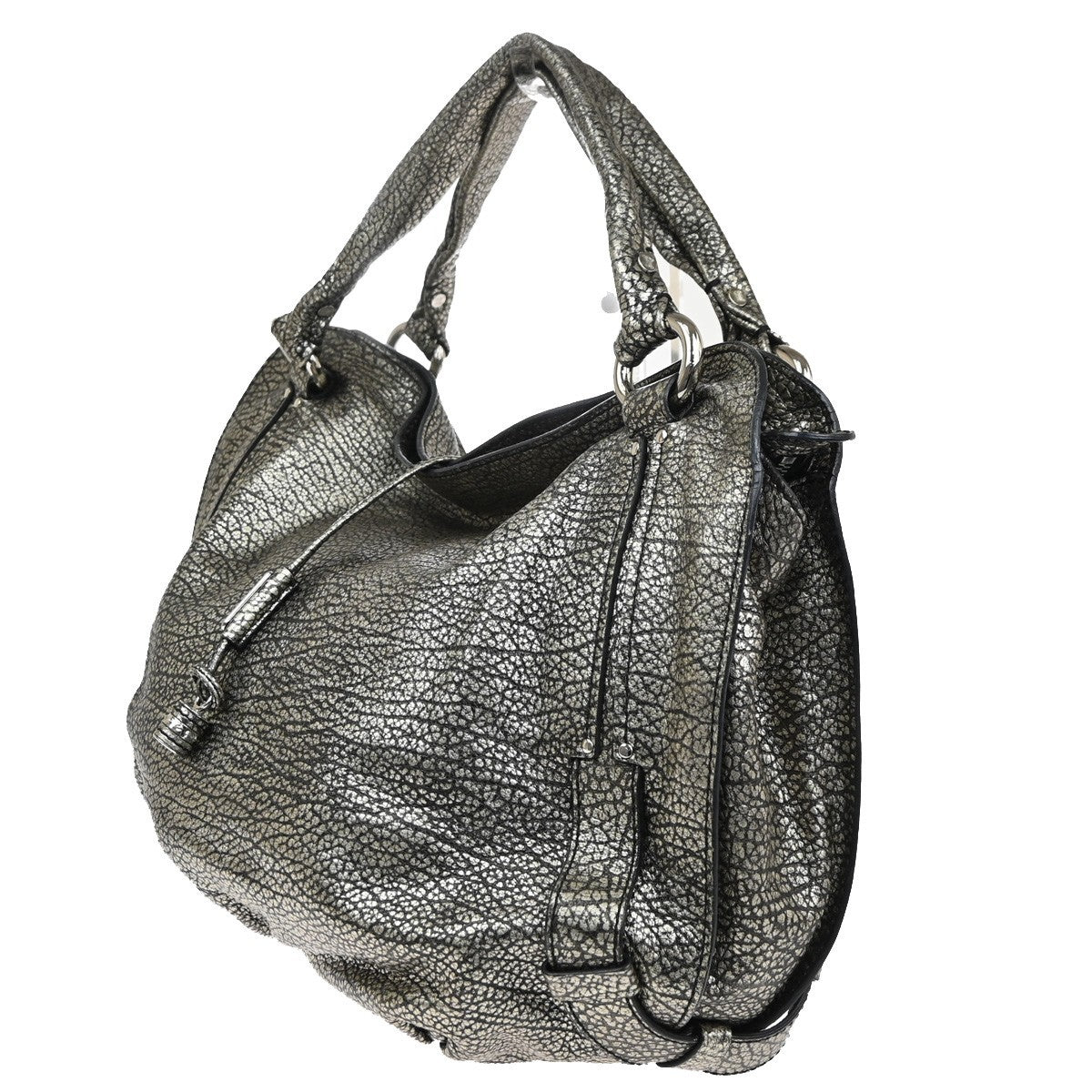 CELINE Bittersweet Shoulder Hobo Hand Bag Leather Metallic Gray SHW 34KD072