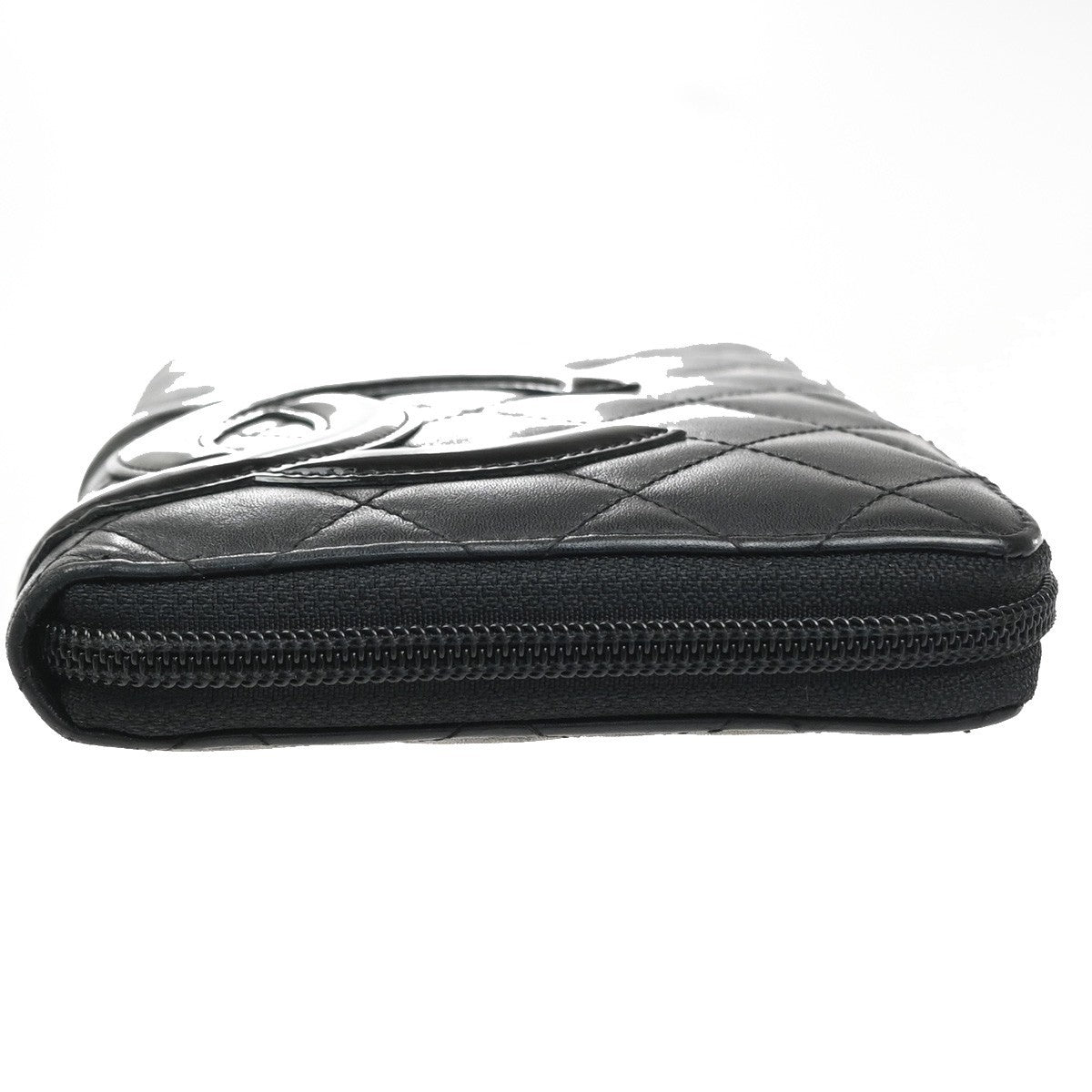 CHANEL CC Cambon Line Zip Around Long Wallet Patent Leather Black Spain 39KD046