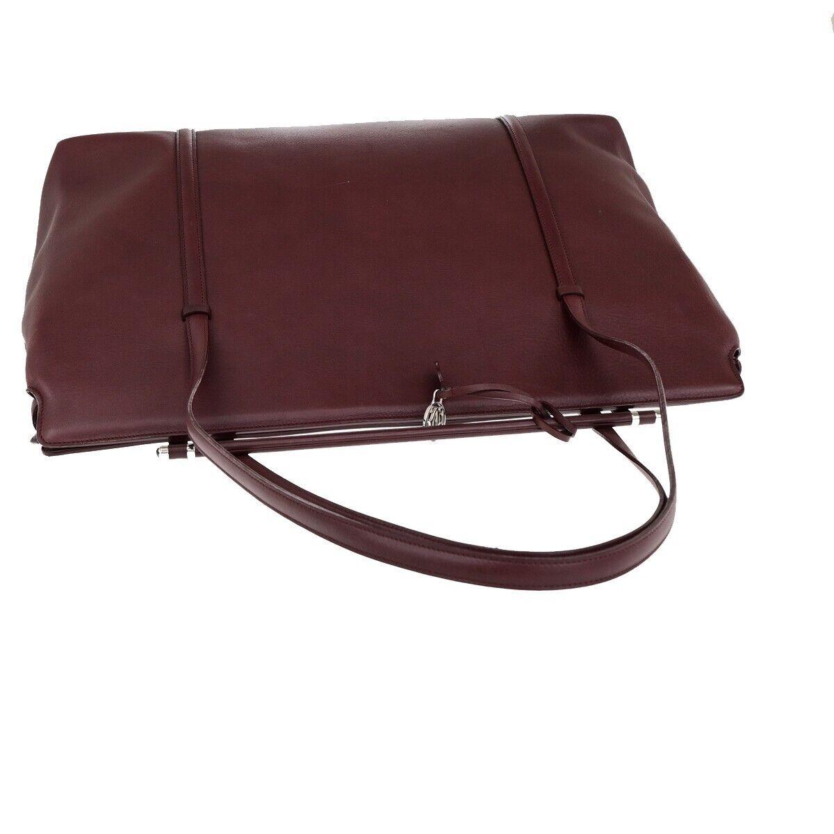 CARTIER 2C Logo Shoulder Tote Bag Leather Bordeaux Gold Made in Italy 61SJ349