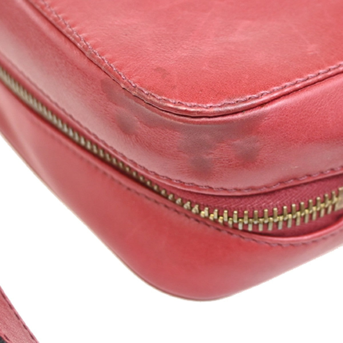 CELINE PARIS Logo Circle Studs Shoulder Bag Leather Red Gold Italy 62KP173