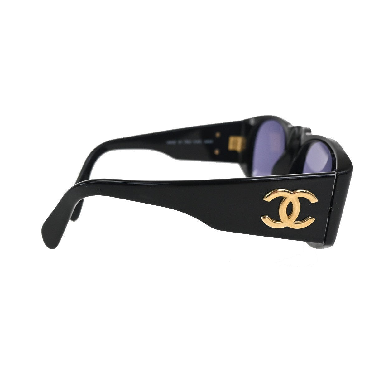 CHANEL CC Logo Sunglasses Eye Wear Plastic Black Gold Italy 01451 63RL896
