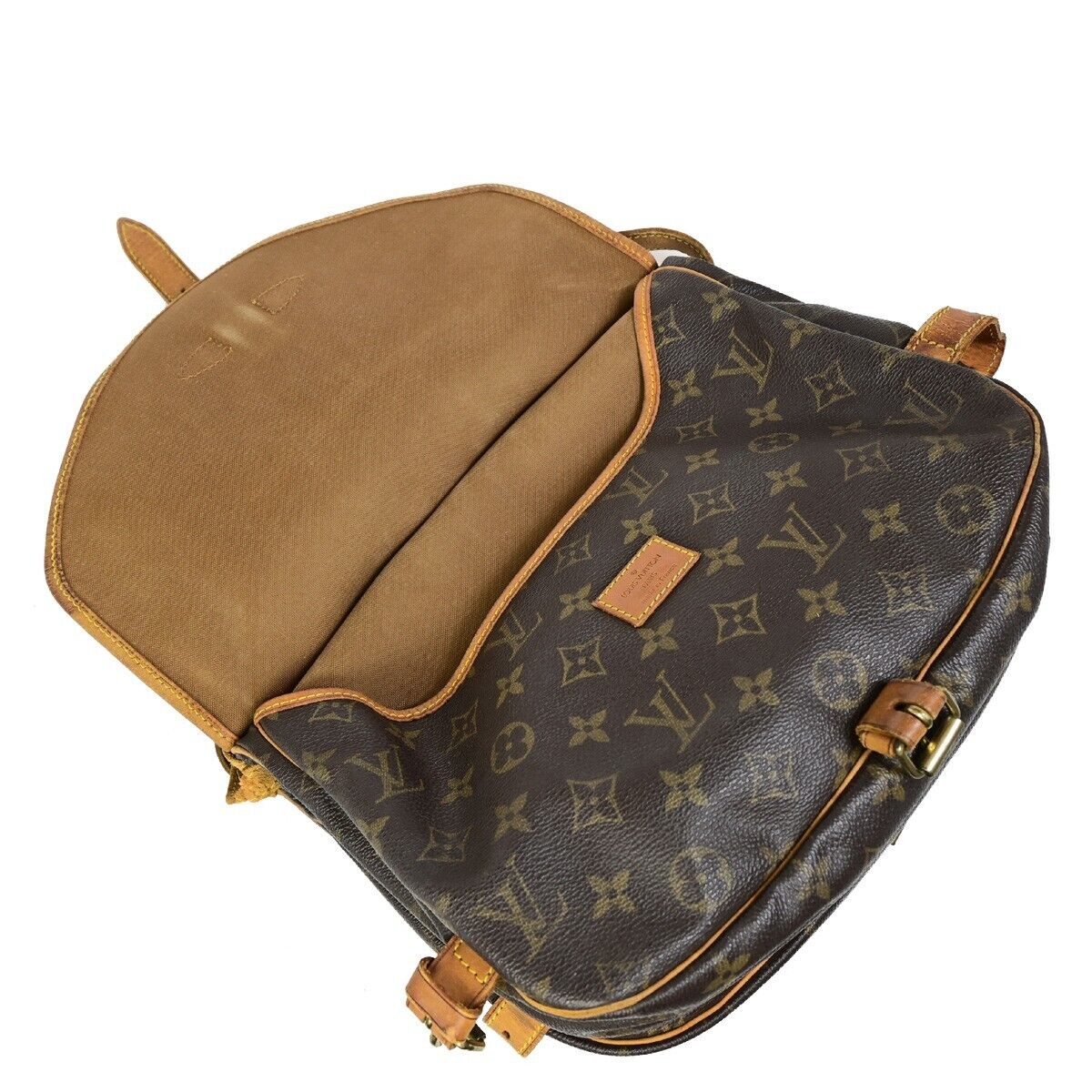 LOUIS VUITTON Logo Saumur 30 Shoulder Bag Monogram Leather Brown M42256 64EB111