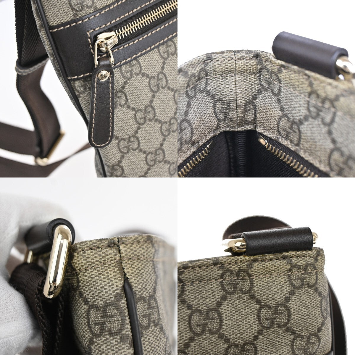 GUCCI Logo GG Pattern Shoulder Bag PVC Leather Canvas Brown GHW Italy 16FB606