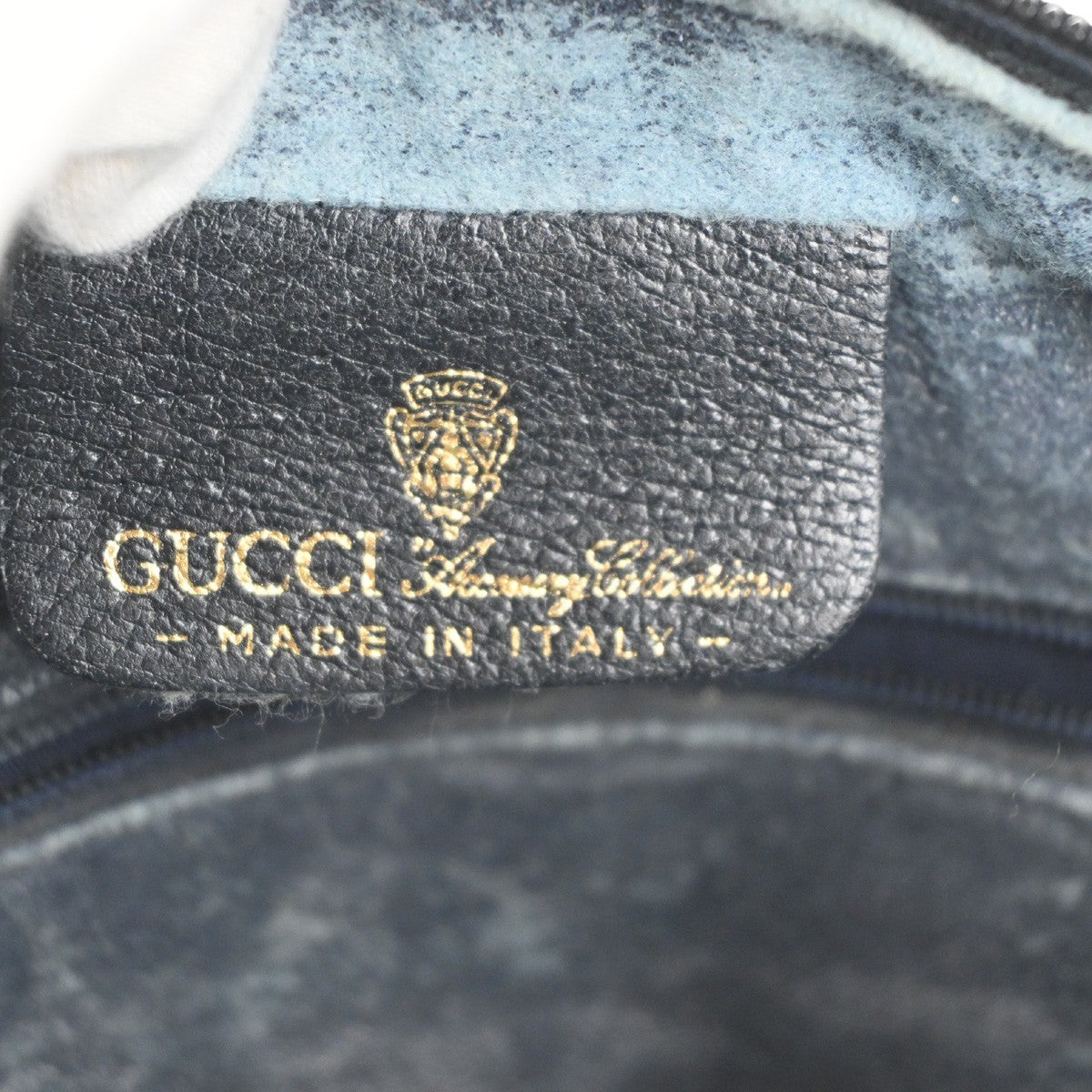 GUCCI Logo GG Sherry Line Shoulder Hand Bag PVC Leather Navy Blue Italy 69MA470