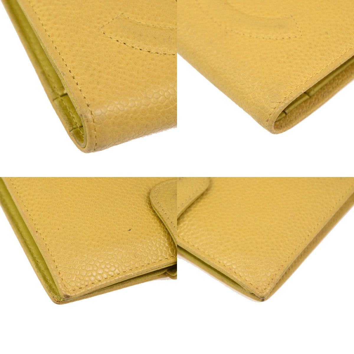 CHANEL CC Bifold Compact Wallet Grained Calfskin Leather Yellow Vintage 66KB511
