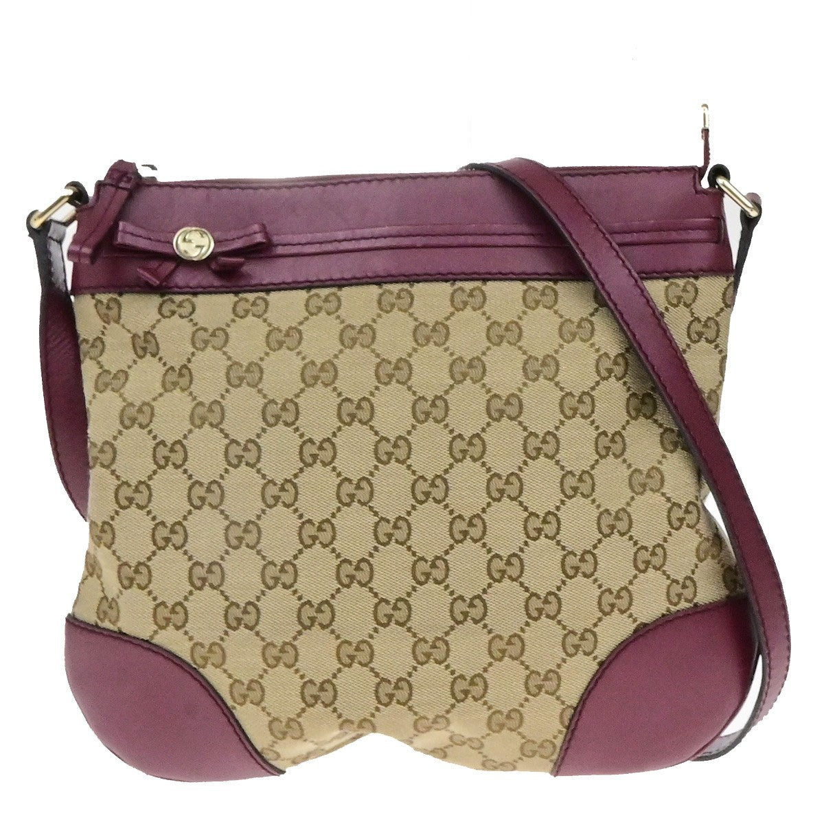GUCCI Logo GG Pattern Crossbody Shoulder Bag Canvas Leather Brown Red 83YH164