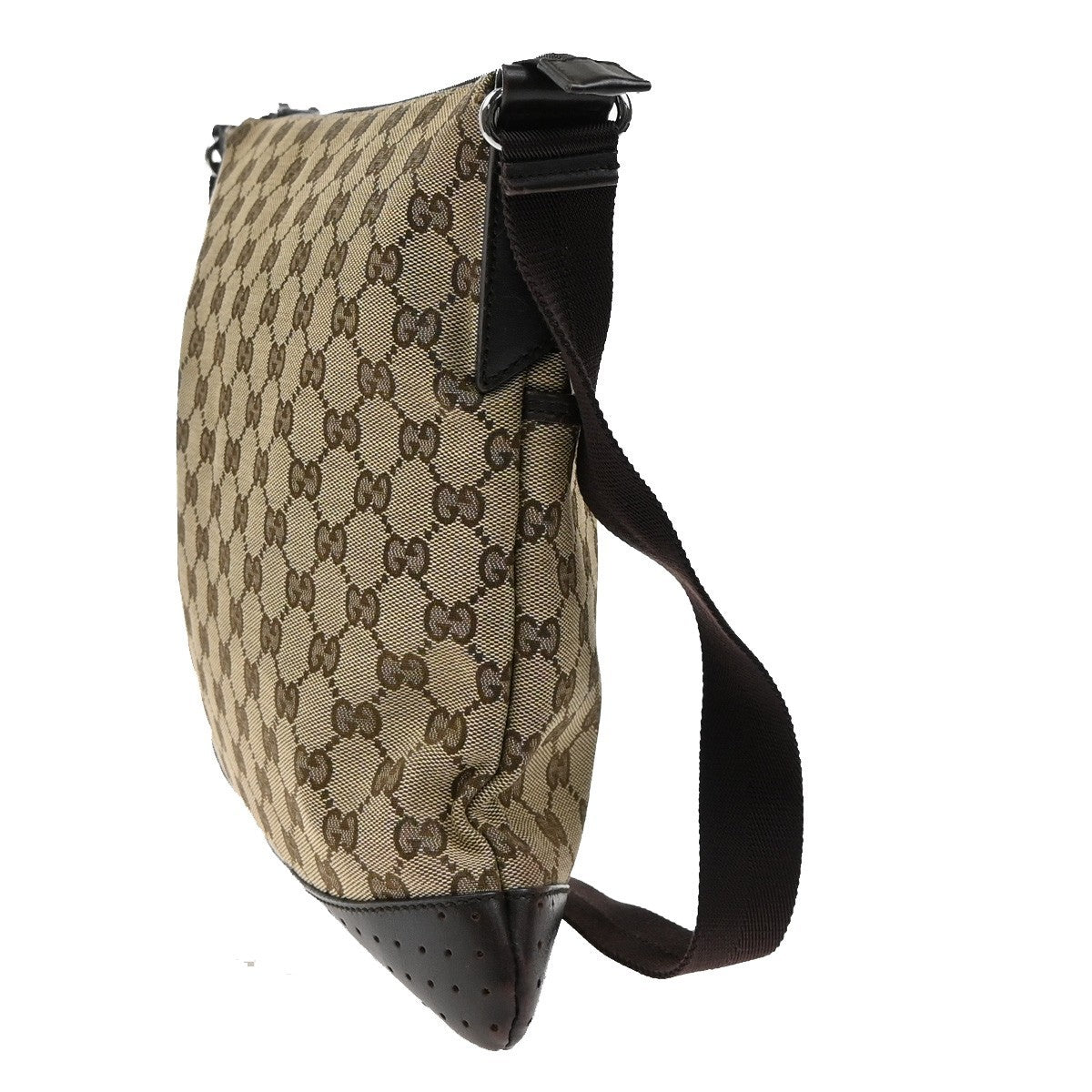 GUCCI Logo GG Pattern Shoulder Bag Canvas Leather Brown SHW Italy 85KB469