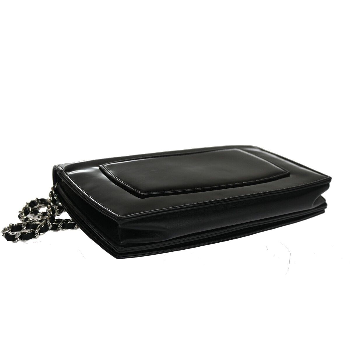 CHANEL CC Logo Mini Chain Wallet Shoulder Bag Patent Leather Black SHW 683RH866