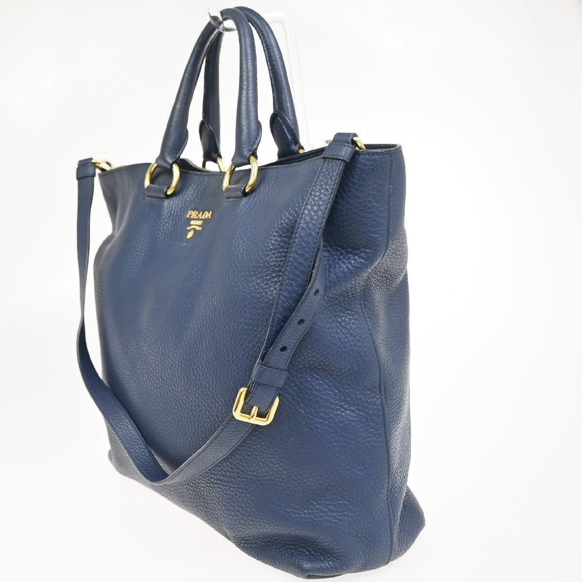 PRADA Vitello Daino 2Way Tote Hand Bag Leather Bluette Navy Blue GHW 77CA831