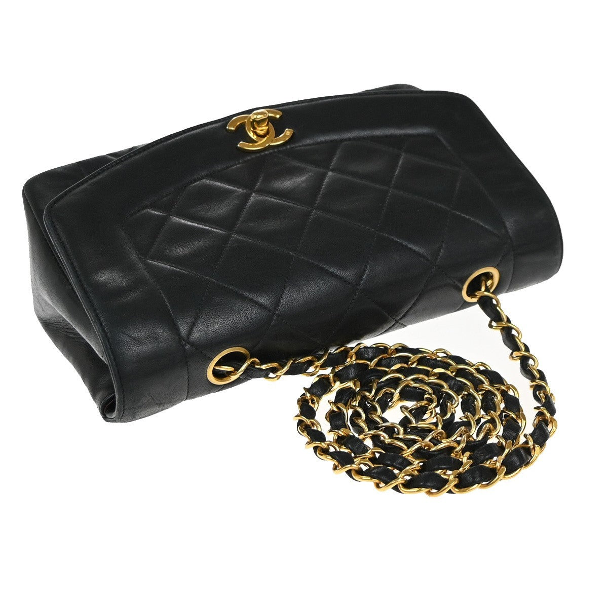 CHANEL CC Diana Matelasse 22 Chain Shoulder Bag Leather Beige Vintage 880RP112