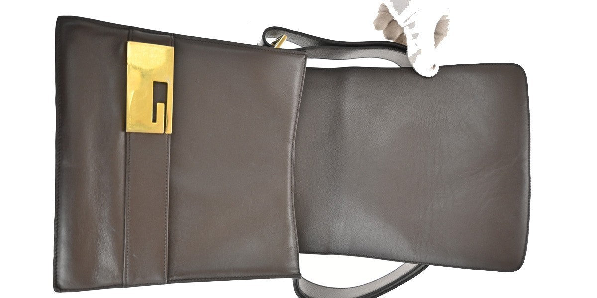GUCCI Logo Shoulder Bag Leather Brown Italy GHW 38TA380