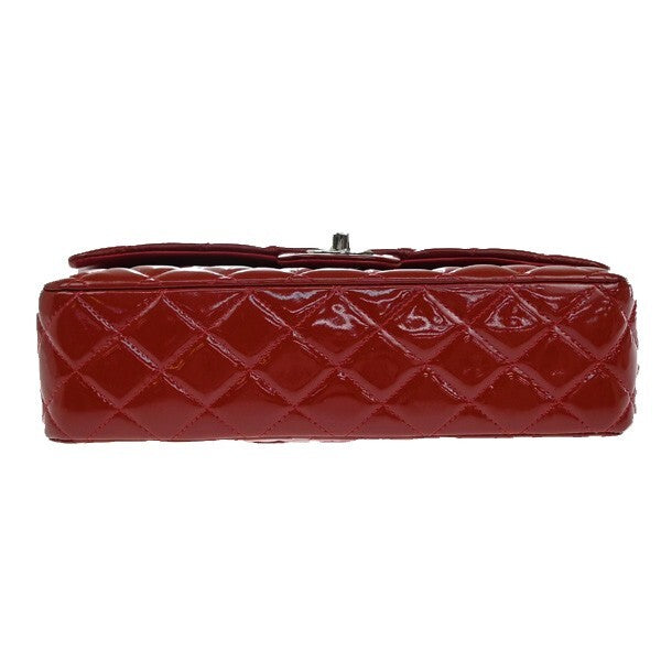 CHANEL Matelasse 25 Double Flap Chain Shoulder Bag Patent Leather Red 339RF259