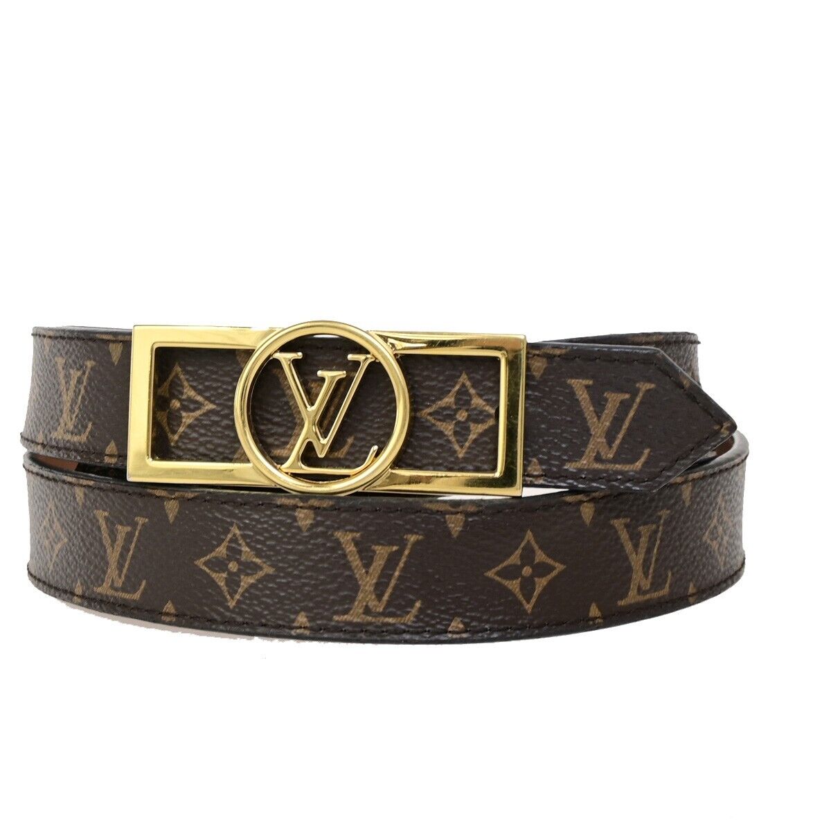 LOUIS VUITTON Dauphine Belt #85 Monogram Leather Brown GHW Spain M0196 39FB176