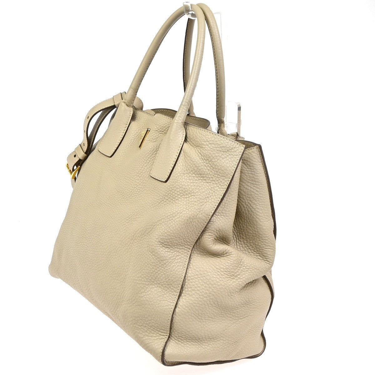 PRADA Logo Large 2Way Shoulder Hand Tote Bag Leather Beige GHW Italy 80KC640