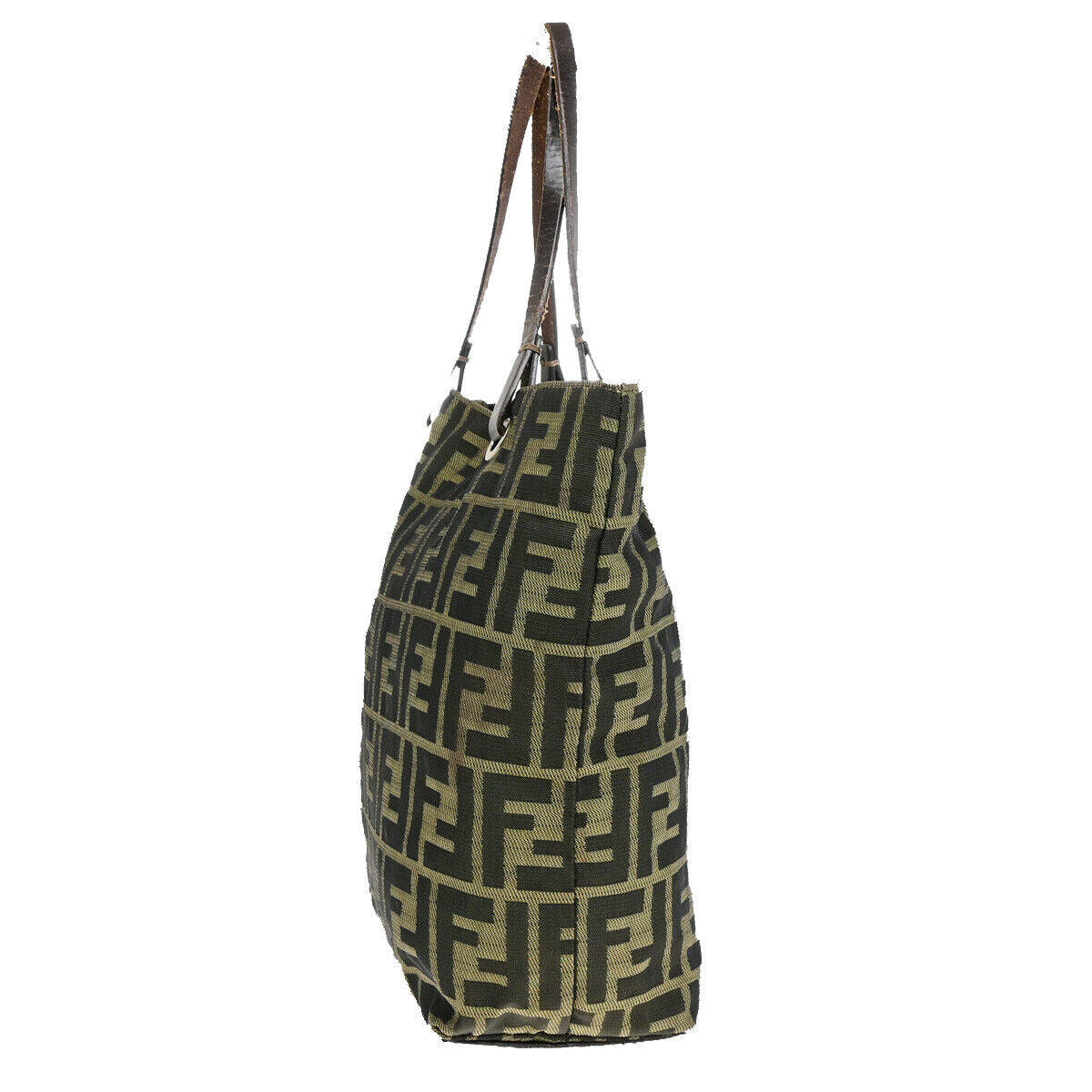 FENDI Logo Zucca Pattern Hand Tote Bag Canvas Leather Brown SHW Italy 02SJ153