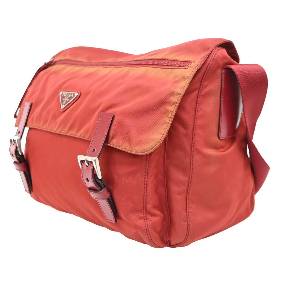 PRADA Logo Tessuto Messenger Shoulder Bag Nylon Leather Red SHW Italy 30KD109