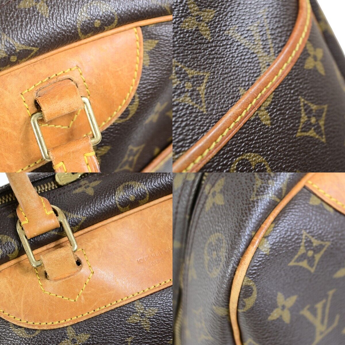 LOUIS VUITTON LV Logo Deauville Hand Bag Monogram Leather Brown M47270 32FB018