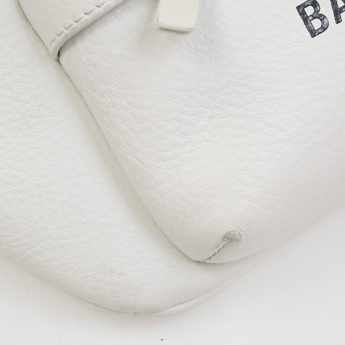 BALENCIAGA Logo Everyday Belt Body Bag Leather White Black SHW Italy 87KC637