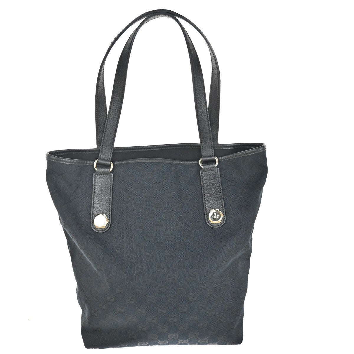 GUCCI Logo GG Pattern Shoulder Bag Canvas Leather Black GHW Italy 73KC453