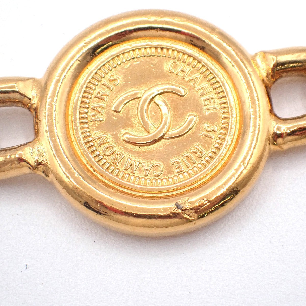 CHANEL CC Logo 31 Rue Cambon Coin Metallion Chain Belt Gold Vintage 95RL989