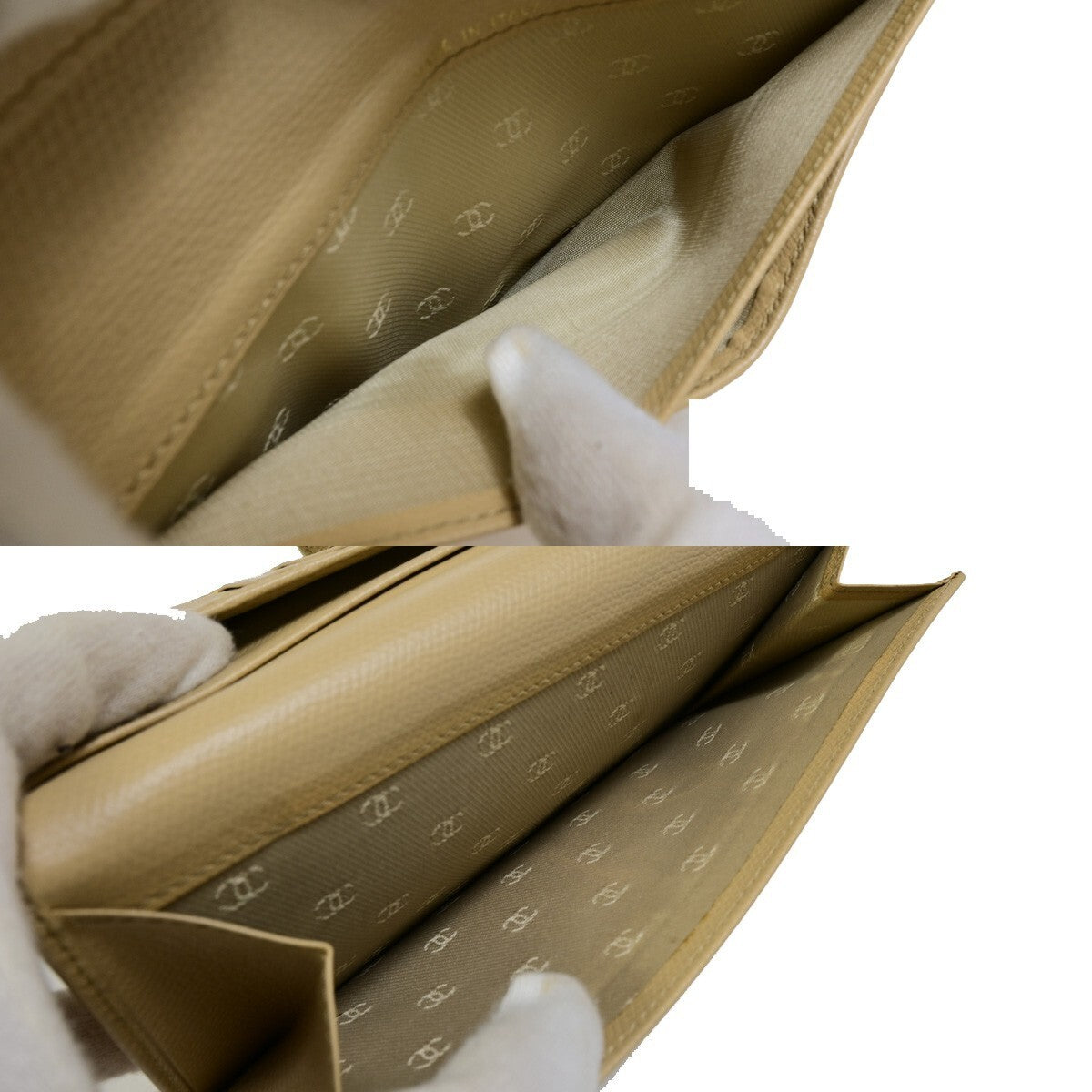 CHANEL CC Logo Long Bifold Wallet Purse Leather Beige GHW Italy 39RF190