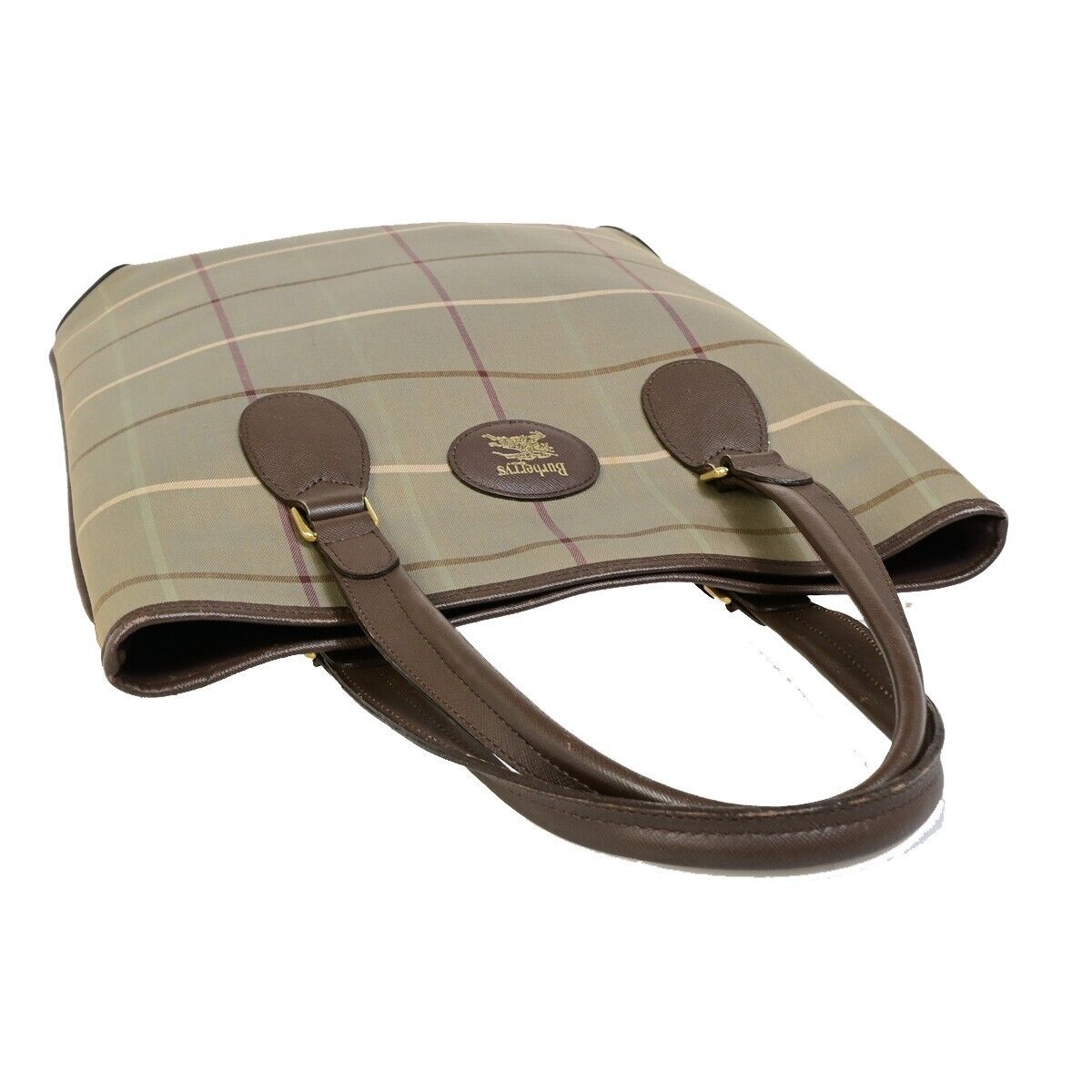 BURBERRYS Logo Shoulder Tote Bag Canvas Leather Brown Gold-plated 05FA991
