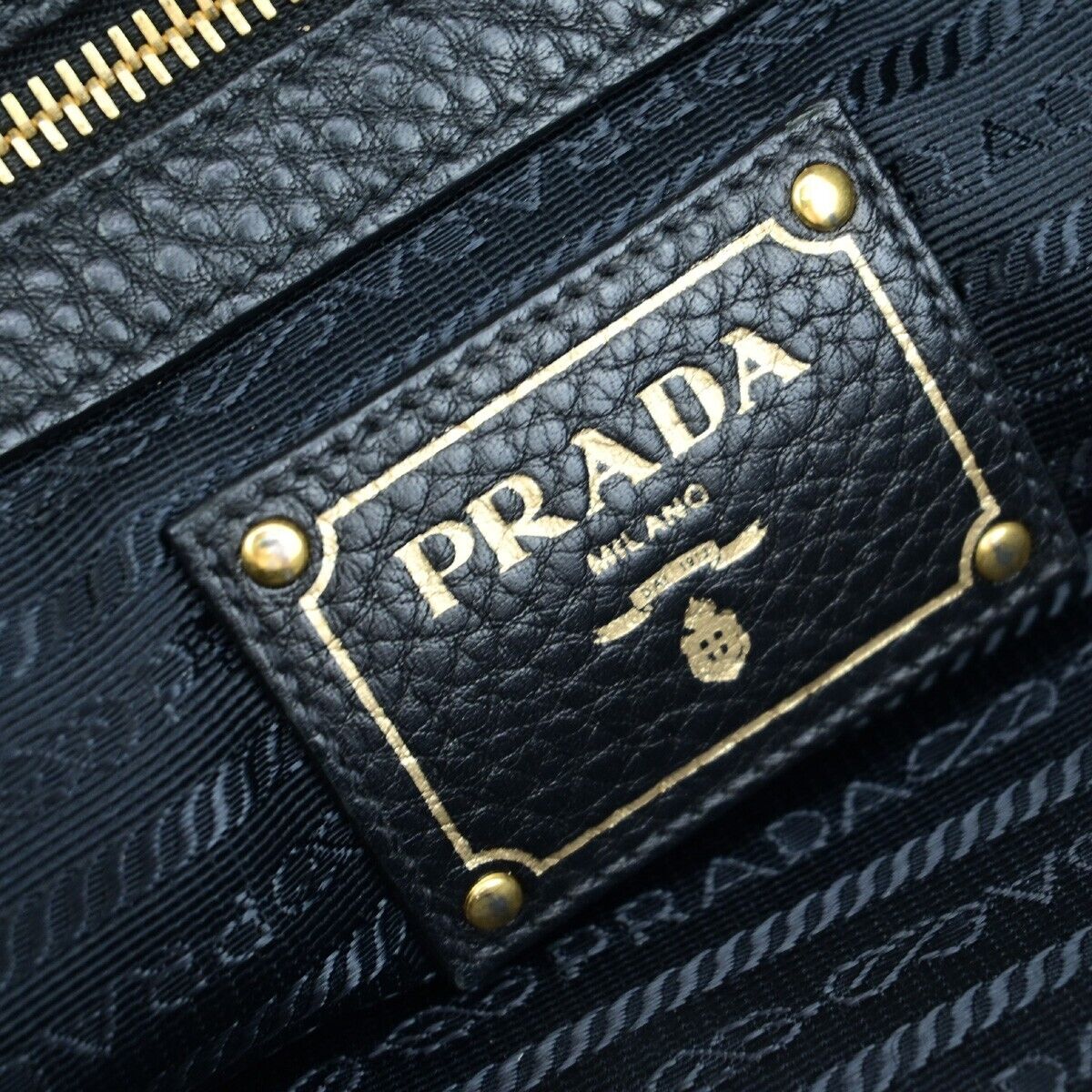 PRADA MILANO Logo Shoulder Bag Vitello Daino Leather Black GHW 50RK710