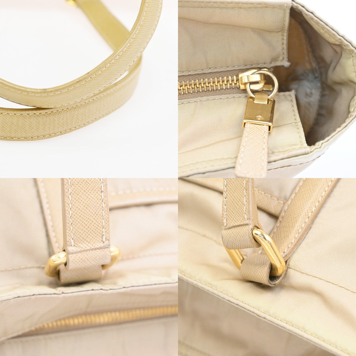 PRADA Logo Tessuto Shoulder Hand Bag Nylon Leather Beige Italy 30CA999