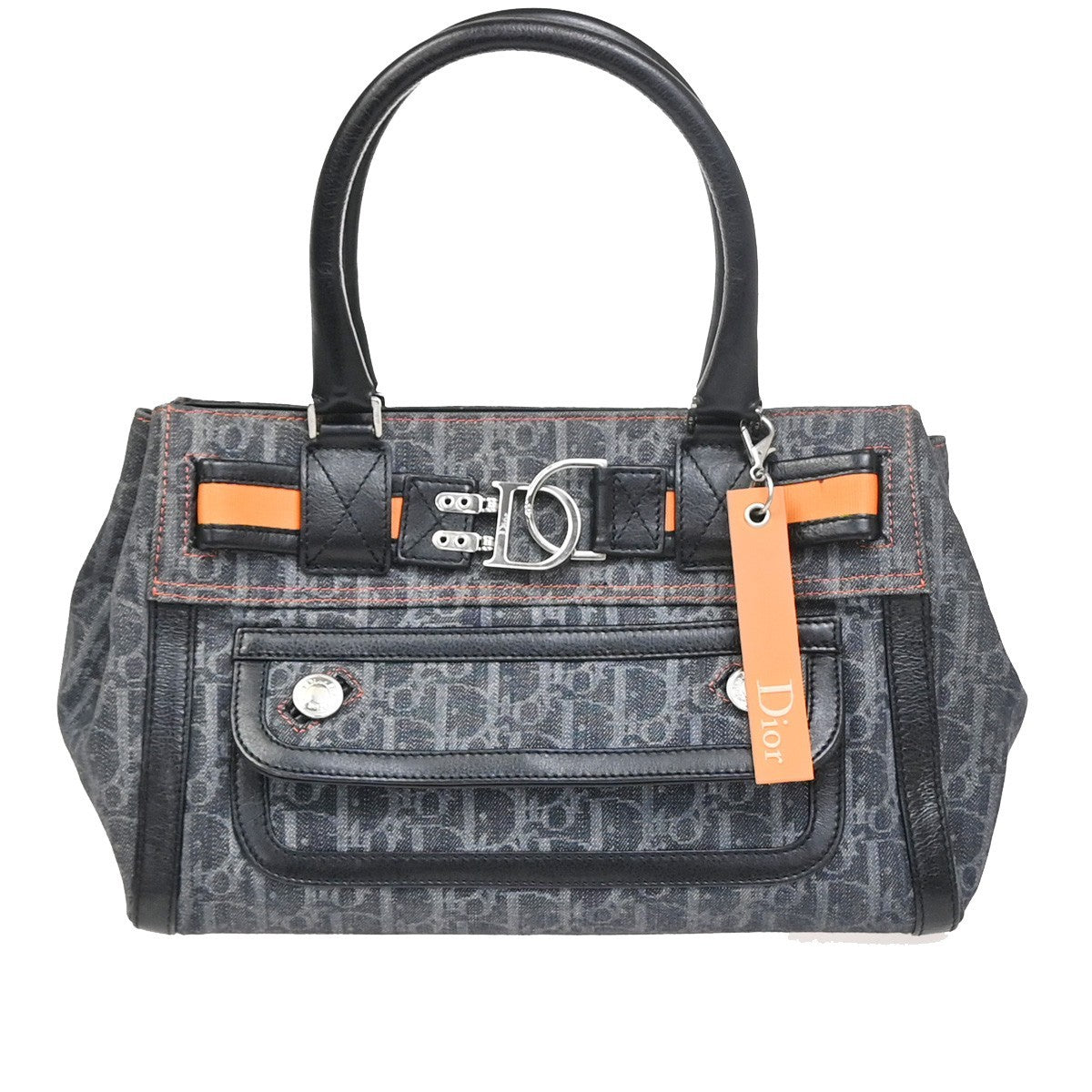 CHRISTIAN DIOR Trotter Flight Hand Tote Bag Denim Leather Blue SHW Italy 50ZA292