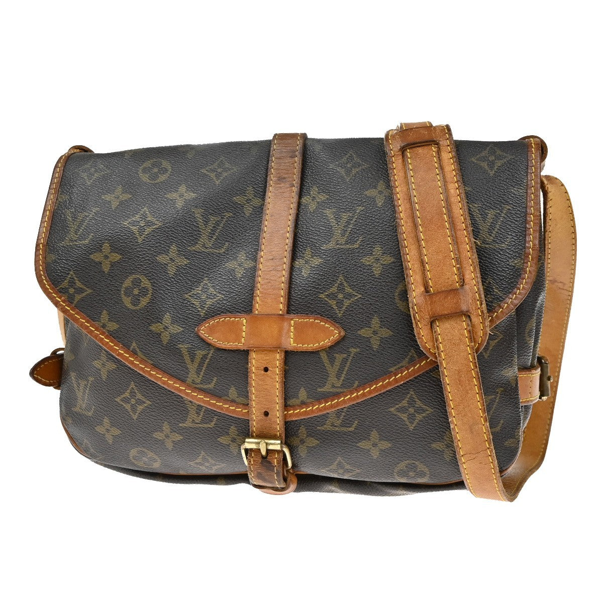 LOUIS VUITTON Logo Saumur 30 Shoulder Bag Monogram Leather Brown M42256 31KB564