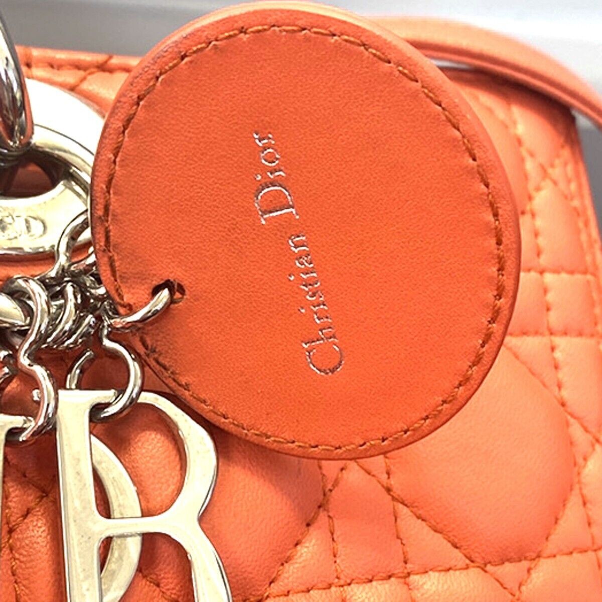 CHRISTIAN DIOR Logo Lady Cannage 2Way Shoulder Hand Bag Leather Orange 691RC569